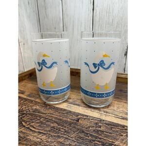 Vintage Libbey Frosted Country Goose Drinking Glasses Lot of 2 15oz 5.25”tall